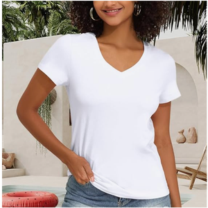 Women's Regular Fit V Neck T-shirts Soft Short Sleeve Tees Multipack, Casual & Everyday Wear(White XXL)