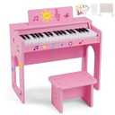 Kids Piano Keyboard, 37 Keys Wooden Digital Piano for Kids with Bench,Song Book, DIY Stickers, Cover, Education Creative Musical Instruments Toy for Boys & Grils Gifts