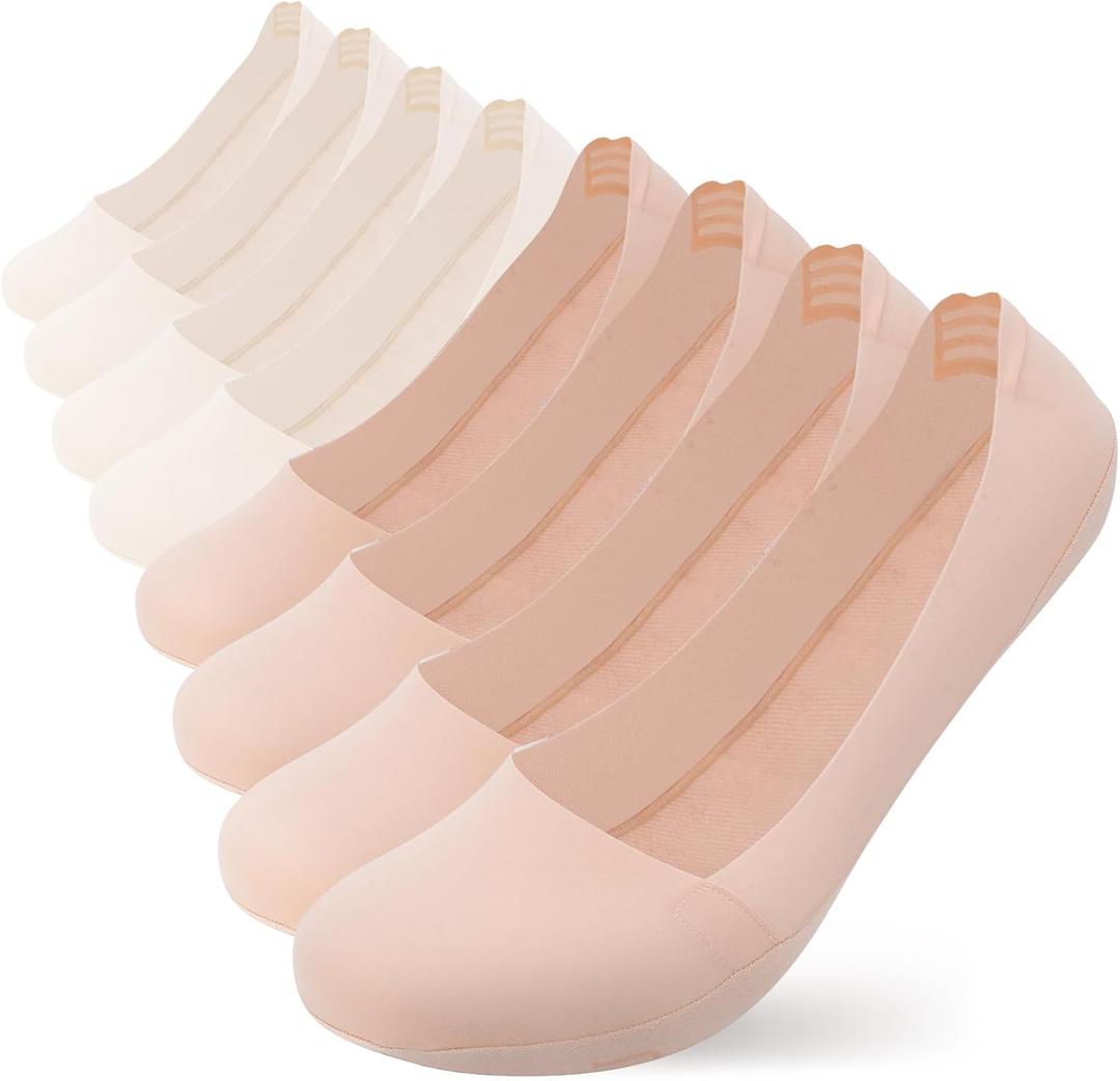 No Show Socks Womens: loafers for women Invisible fit, stretchy, cotton sole, anti-slip, cuttable (One Size, 8 Pairs: Skin Tone & Apricot Combo)