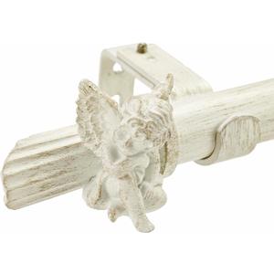 1-1/8 Inch Diameter Aged White Curtain Rods with Cherub Finial, 72-144'' Telescoping Single Curtain Rods for window width 68-140 inch, 1 pack