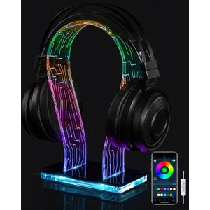 OAPRIRE RGB Headphone Stand with 213 Modes 60K Colors, Music Rhythm Sync, Acrylic Headphone Stand for Desk Enhances Gaming Setup Experience, Gaming Headset Holder with APP & Wired Controller (Deep Black)