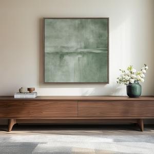 Framed Sage Green Abstract Wall Art, Modern Canvas Prints Artwork for Walls, Square Minimalist All Green Abstract Pictures for Living Room, Hallway, Fireplace, Bedroom, Home Office Wall Decor 30x30 In