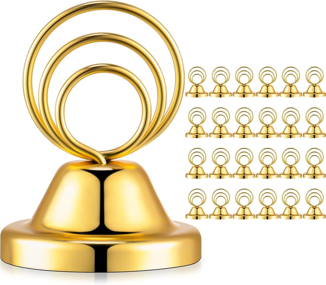 Fulmoon 24 Pcs Mini Table Number Holders Place Card Holders 1.5 Inch Steel Table Sign Stands for Wedding Graduation Reception Restaurant Home Photo Picture Office Memo(Gold)