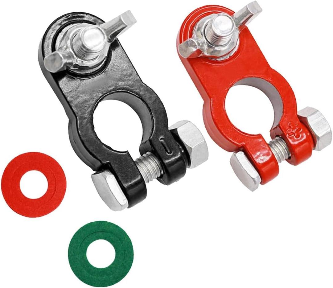 Zinc-Plated Terminal Ends, Car Battery Terminal Clamps Connectors, Universal Negative & Positive Battery Cable Terminals with Felt Fiber Washers, Top Post Terminal Connectors for Car Truck Marine Boat