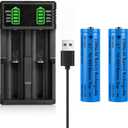 3.7 USB Battery Charger with 2 Pack 3,7 2200mAh Button Top Battery Ni-MH, 2 Bay LCD Display Smart Universal USB Battery Chargers for Flashlights,Headlamps,Doorbells,RC Cars,Outdoor Garden Lights,etc