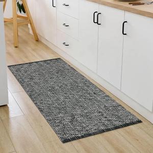 LEEVAN Washable Kitchen Rugs 2' x 4.3', Black Boho Bathroom Rugs Cotton Reversible Runner Rug, Farmhouse Entryway Rug Modern Bedroom Carpet for Foyer Laundry Proch Decor