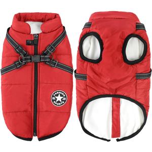 Aiboria Dog Jackets for Winter Windproof Waterproof 2 in 1 Outfit Cold Weather Coat Dog Vest Harness Puppy Winter Warm Jacket Red M