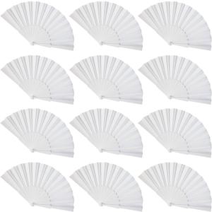 Gionforsy 12pcs Clap Fabric Folding Chinese Tai Chi Fan Set Decorative Folding Hand Fan for Festival Dance Party (White)