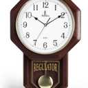 Pendulum Wall Clock - Real Wood Regulator Clock - Schoolhouse Design - Quiet, Non-Chiming, Wooden & Battery Operated - Decorative Wall Decor for Living Room, Home, Office 18x11