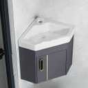 Hiliveshome 15 Inch Wall Mounted Triangular Corner Bathroom Vanity with Sink and Faucet, Floating Ceramic Basin Storage Cabinet for Small Bathroom, Space Aluminum, Gray
