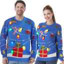 JOYIN Ugly Christmas Sweater Women Men Couples, LED Light Up Ugly Christmas Sweater Kids 2025 String LightsBlue