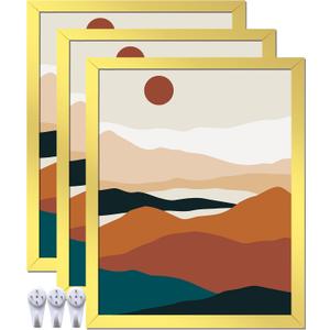 Gold 16x20 Picture Frame Set of 3, High Transparent Frame for 16 By 20 Photo Collage Canvas Poster Size Wall Mount and Tabletop Horizontally Vertically (Gold, 16 x 20 inches)