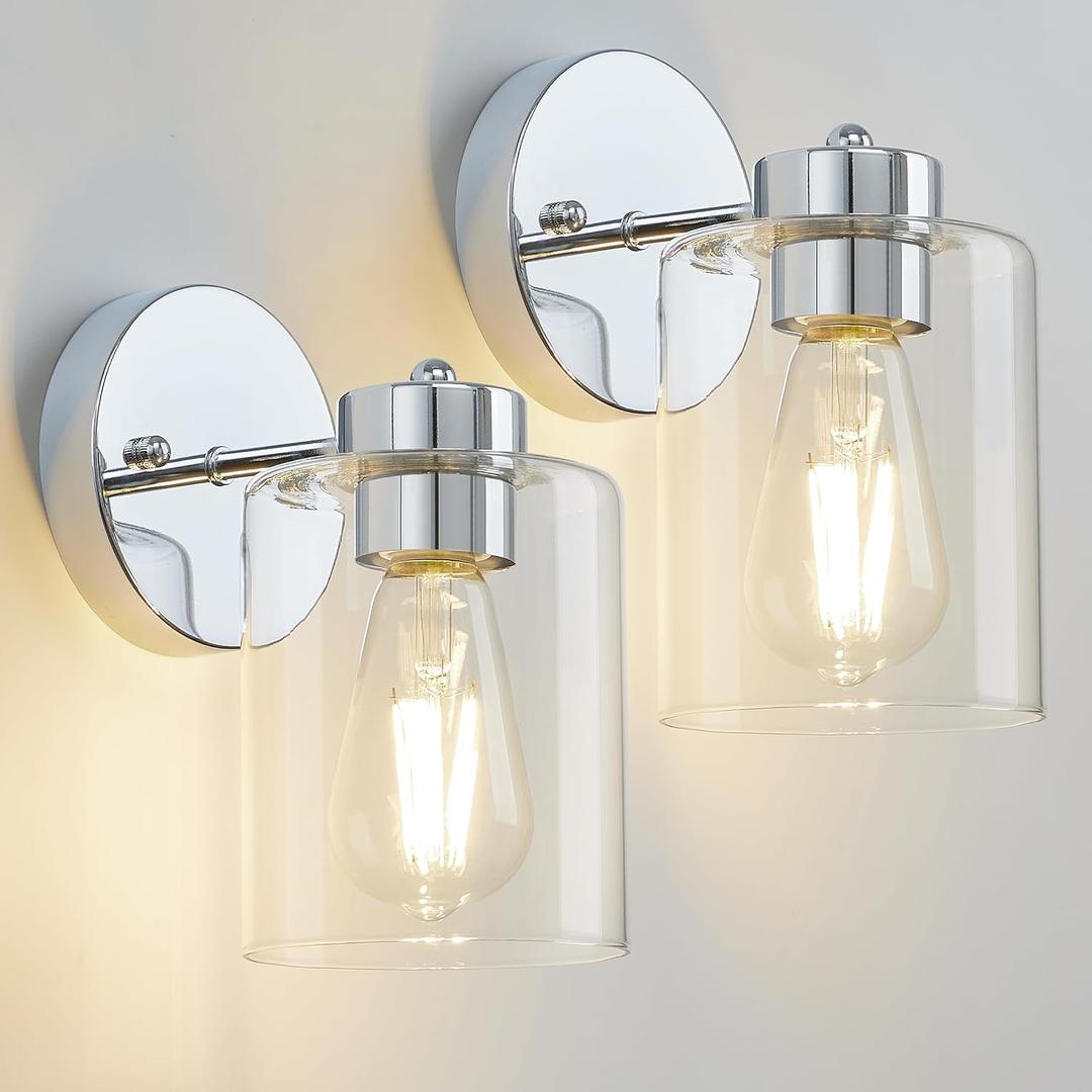Bathroom Light,Wall Sconces Set of Two,Chrome Vanity Sconce Lights,Morden Chrome Bathroom Vanity Lighting