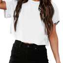 Tankaneo Women Short Sleeve Cropped T-Shirts Crew Neck Loose Crop Tops Summer Casual Drop Shoulder Basic Tees (XX-Large)