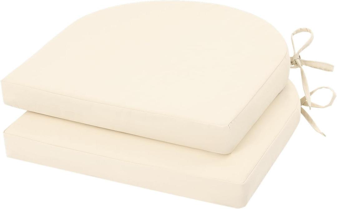 U'Artlines Outdoor Chair Cushions Set of 2, Waterproof Round Corner Seat Cushions, Patio Chair Cushions for Outdoor Furniture,Seat Cushions with Ties for Patio Garden Dining 17"x16"x2", Cream (17" x 16" x 2" (2 Pack))
