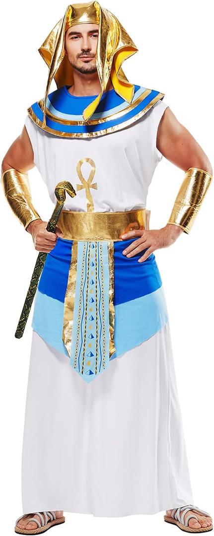 EraSpooky Mens Egypt Pharaoh Costume Halloween Ancient Egyptian Emperor Outfit Ancient God Adult, Size L