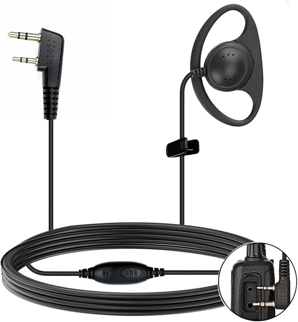 Earpiece Surveillance Kit Compatible with Baofeng Kenwood Retevis Pxton BTECH Walkie Talkie with PTT Mic Headset Accessories (D-Shaped)