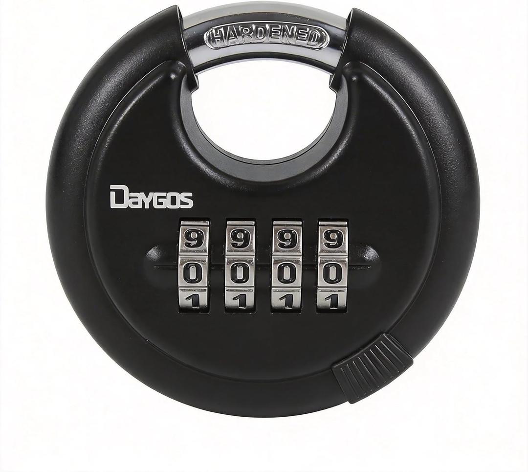 DAYGOS Combination Disc Padlocks for Outdoor - Heavy Duty 4 Digit Code Lock, Combo Lock for Storage Unit,Gate,Fence,Trailer(3/8-in Shackle,1PCS,Black)