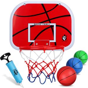 Indoor Basketball Hoop Set for Kids Adults, Mini Over The Door Hoop Set with 4 Balls for Dormitory Home Office, Upgarde Wall Mount Basketball Goal Sport Game for Boys Teen