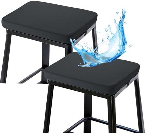 SUOBIA Indoor Outdoor Rectangle Bar Stool Cushions 12x16 inch, Non-Slip Dining Chair Cushion with Straps, Waterproof Seat Pad Set of 2, Cushion Only, Black