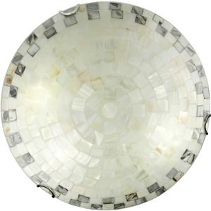 LITFAD 2 Bulbs Shell Shade Flush Mount Ceiling Lights Stain Glass Ceiling Lamp 1-Light Farmhouse Style Mosaic Pendant Light in Off-White for Bedroom Living Room Hotel Cafe