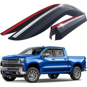 Goodyear Chrome Trim Window Deflectors for Chevrolet (Chevy) Silverado 1500/2500/3500 2019-2025 Crew Cab, Shatterproof Tape-on Rain Guards, Window Visors, Vent Deflector Visor, 4 pcs. - GY008677