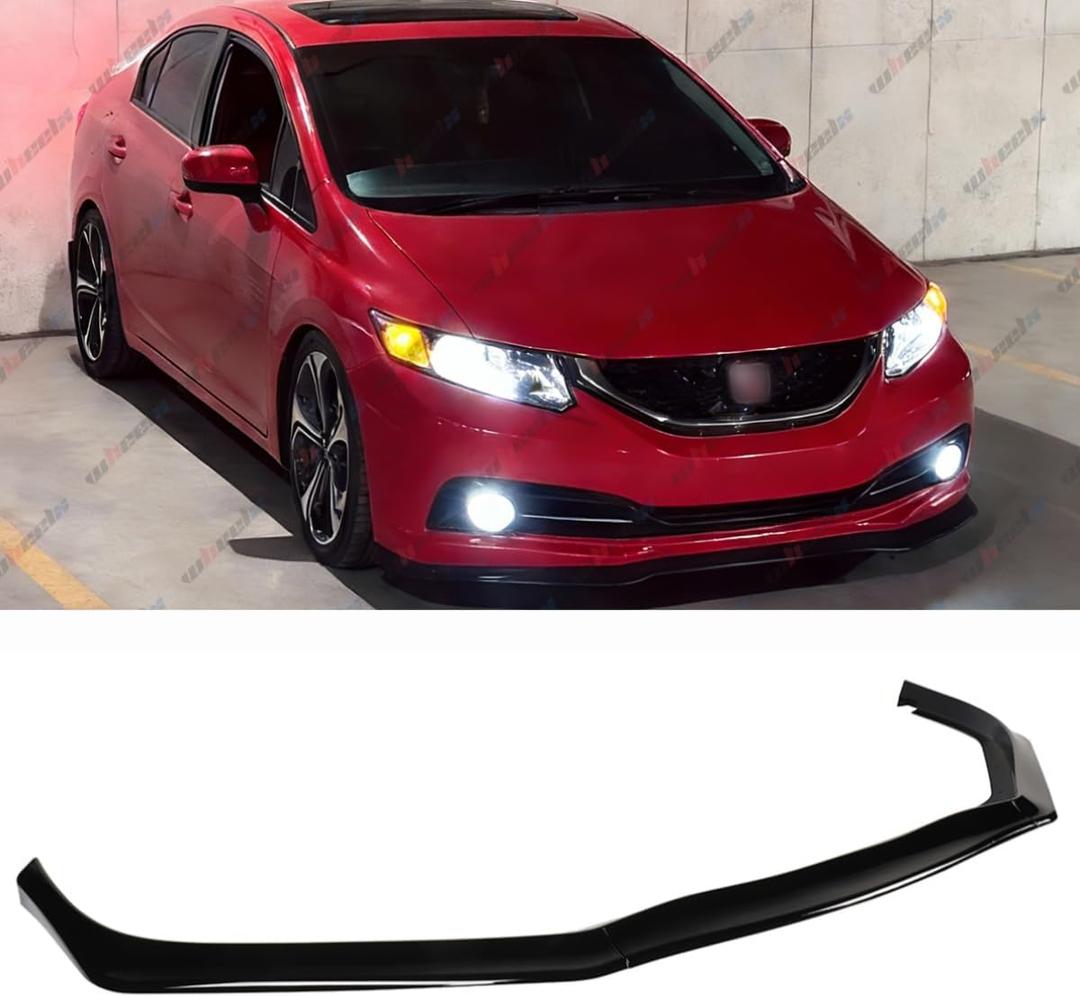 3Pcs Front Bumper Lip Compatible with 2013-2015 Honda Civic, JDM CS Style Air Dam Lower Chin Spoiler Splitter Fit for 13-15 Sedan, Protection Body Kit (Glossy Black)