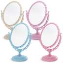 4 Pack Oval Shaped Cosmetic Mirror, Vintage Vanity Tabletop Mirror Double Sided, Rotatable Cute Dresser Mirrors with Stand for Makeup, Girl, Women, Beauty, Spa Party, 4 Color