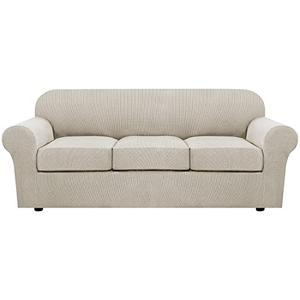 H.VERSAILTEX 4 Piece Stretch Sofa Covers for 3 Cushion Couch Covers for Living Room Furniture Slipcovers (Base Cover Plus 3 Seat Cushion Covers) Upgraded Thicker Jacquard Fabric (Sofa, Island Fossi)
