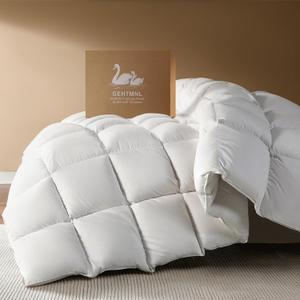 Goose Down Fiber Comforter King Size  All Season Naturally Breathable Down Comforters, Luxury Hotel Collection Duvet Insert with 8 Corner Tabs, Cotton Fabric & Baffle Box (White,65oz Fill)