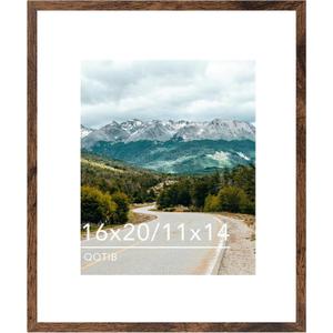 Wood 16x20 Picture Frame with 11x14 Mat Deep Brown, Display 11x14 with Mat or 16x20 Without Mat, Wood 16 by 20 Photo Frame, 16 x 20 Frame for Wall Hanging Display, Deep Brown