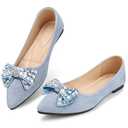 KUNWFNIX Women's Ballet Flats with Pearl Clip - Faux Suede Pointed Toe Slip On, Soft Comfortable Shoes for Wedding Guest, Office & Dressy Events 40