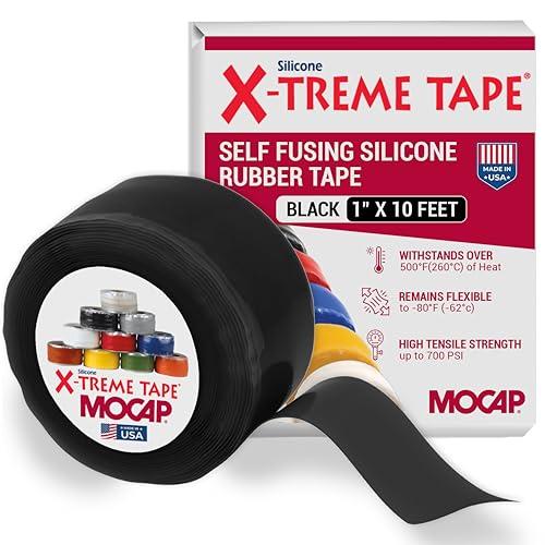 X-Treme Tape MOCAP Heavy Duty Electrical Tape, Self-Fusing Silicone Rubber, Waterproof & Insulating Flexible Tape, Electrical for Hose, Automotive, Outdoor & Repairs - 1" x 10ft Roll - Black