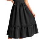 GRACE KARIN Women's Casual Summer Dresses Puff Short Sleve Square Neck Smocked Midi Dress A Line Flowy Dresses with Pockets M