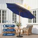 9ft Outdoor Patio Umbrella, Market Table Umbrella with Crank and Easy Push Button Tilt, Wood Grain Frame, UPF 50+ for Pool, Garden, Deck, Backyard