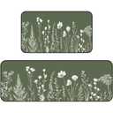 BSFHH Set of 2 Kitchen Rugs - 17"x47"+17"x30" Kitchen Mats for Floor Washable Non Slip Front Door Mat Floor Rug for Home Kitchen Decorations, Sink, Office, Laundry (Grass)