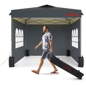 10x10 Pop Up Canopy with Sidewalls, Easy Up Canopy Tent, Heavy Duty Tents for Parties, One Person Set Up Event Tent, Grey