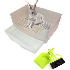 PINVNBY Large Rabbit Litter Box Bigger Pet Litter Pan Trainer with Drawer Corner Toilet Box for Adult Guinea Pigs Chinchilla Ferret Hedgehog Small Animals(Brown)
