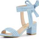 Allegra K Women's Open Toe Ankle Tie Back Block Heels Sky Blue Sandals 7.5 M US