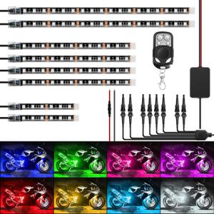 Nilight 8PCS Motorcycle RGB Led Light Kit Waterproof Multi-Color Atmosphere Lights Lamp with 4Key RF Wireless Remote for Harley Davidson Honda Kawasaki Suzuki(TL-42)