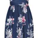 OUGES Casual Summer Dress for Women Wrap V Neck A Line Midi Dresses with Pockets (Blue, L)