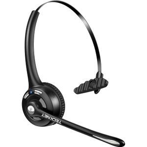 TECKNET Bluetooth Headset, Wireless Headset with Noise Canceling Microphone for Trucker, On-Ear Bluetooth Headphone with Mute Mic for Work (Black & White)