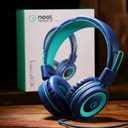 Kids Headphones - noot products K11 Foldable Stereo Tangle-Free 3.5mm Jack Wired Cord On-Ear Headset for Children/Teens/Boys/Girls/Smartphones/School/Kindle/Airplane Travel/Plane/Tablet (Navy/Teal)