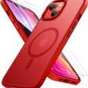 Miracase Magnetic for iPhone 14 Case 6.1 inch (Compatible with MagSafe)with 2X Screen Protectors Military-Grade Protection, Anti-Fingerprint Translucent Matte Phone Case Cover, Red