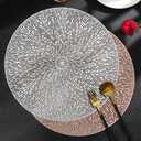 Silver Placemats Set of 4 Round PVC Table Mats 15 Inches Decorative Heat Resistant Placemats for Dining Holiday Wedding Party Easy to Clean Kitchen Mats with Leaf Cut-Out Design Home Decoration