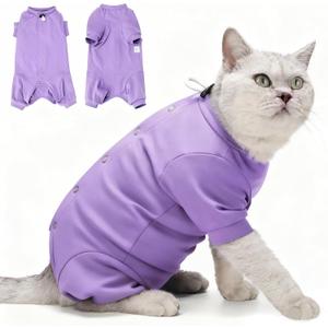 Dotoner Cat Recovery Suit After Surgery Spay Recovery Suit for Female Cats Soft Protective Clothing E-Collar Alternative for Wound Care Post Surgery Apparel(Purple-M)