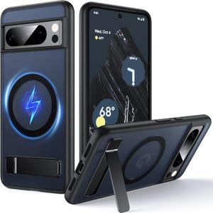 for Google Pixel 8 Pro Case with MagSafe [Adjustable Kickstand][Charge While Standing][Military Shockproof] Translucent Matte Soft Silicone Bumper Pixel 8 Pro Phone Case, Black