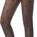 Patterned Tights for Women High Waist Pantyhose Black Sheer Stockings 15D (One Size, Bow)