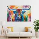 Aesthetic Longhorn Animals Colorful Cattle Poster Paintings Wall Decor Canvas Wall Art Photo Prints Posters for Room Aesthetic Bedroom Living Room Decor for Mens Framed Unframed 12x18inch(30x45cm)