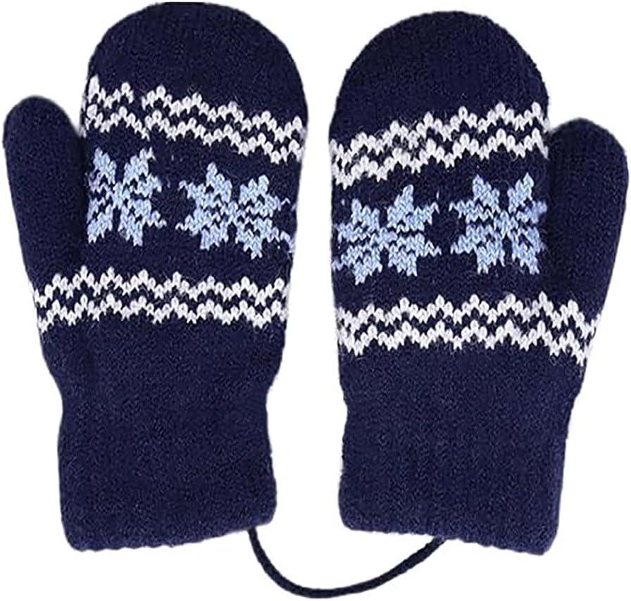 Baby Winter Soft Warm Knit Mittens Double Fleece Lined Knit Elastic Cuff Gloves for 0-2 Years Old (Navy)